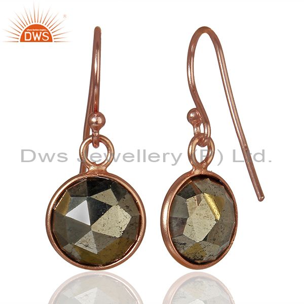 Suppliers Rose Gold Plated 925 Silver Pyrite Gemstone Earrings Girls Jewelry
