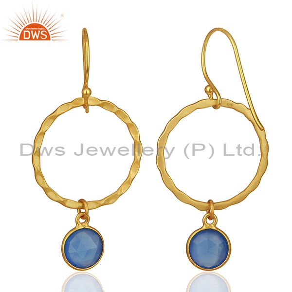 Suppliers Blue Gemstone 925 Silver Gold Plated Handmade Drop Earrings Supplier