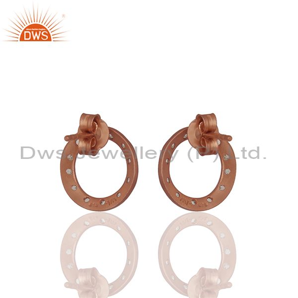 Suppliers Rose Gold Plated White Topaz Circle Stud Earrings Manufacturer