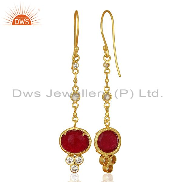 Suppliers CZ Red Aventurine Gemstone Gold Plated Brass Earrings Supplier