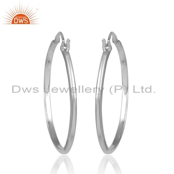 White rhodium on sterling silver round closed hoop earrings