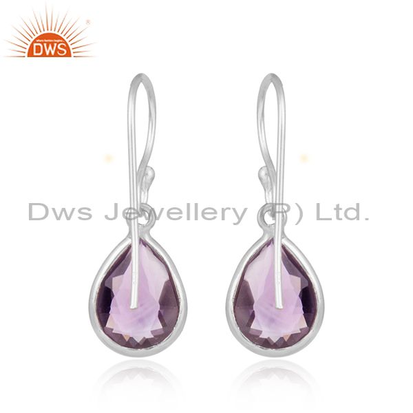 Handmade sterling silver drop dangle with amethyst