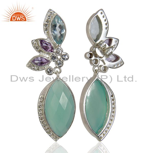 Suppliers Aqua Chalcedony Gemstone White Topaz Gemstone Silver Earrings Jewelry