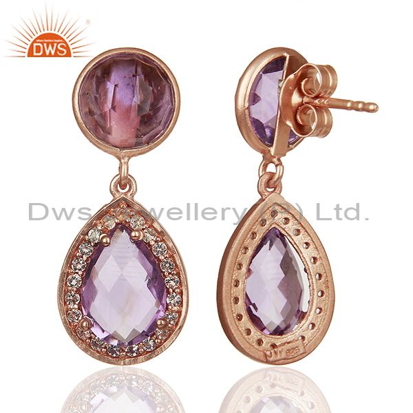 Suppliers Amethyst Gemstone and White Topaz 925 Silver Girls Earrings Jewelry