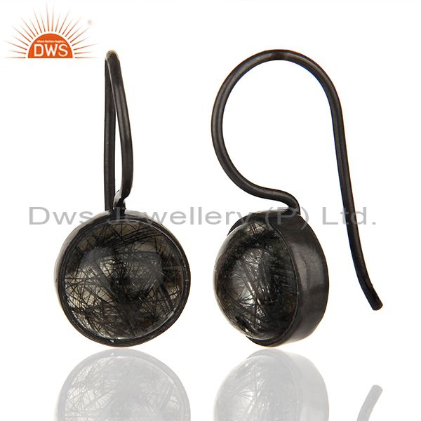 Suppliers Black Rutile and 925 Silver Girls Drop Earrings Wholesale Supplier