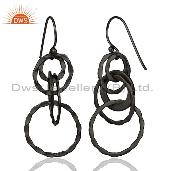 Suppliers Black Rhodium Plated 925 Silver Round Link Earrings Manufacturer