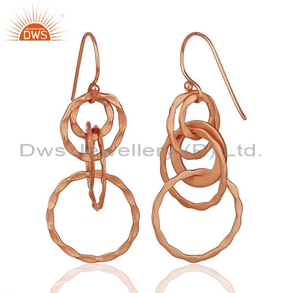 Suppliers Rose Gold Plated 925 Silver Hammered Earrings Jewelry Wholesale