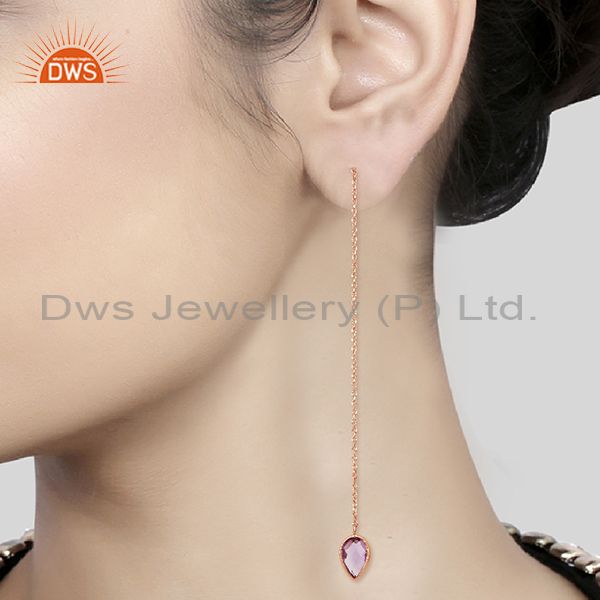 Suppliers Rose Gold Plated 925 Silver Amethyst Gemstone Chain Earrings Jewelry