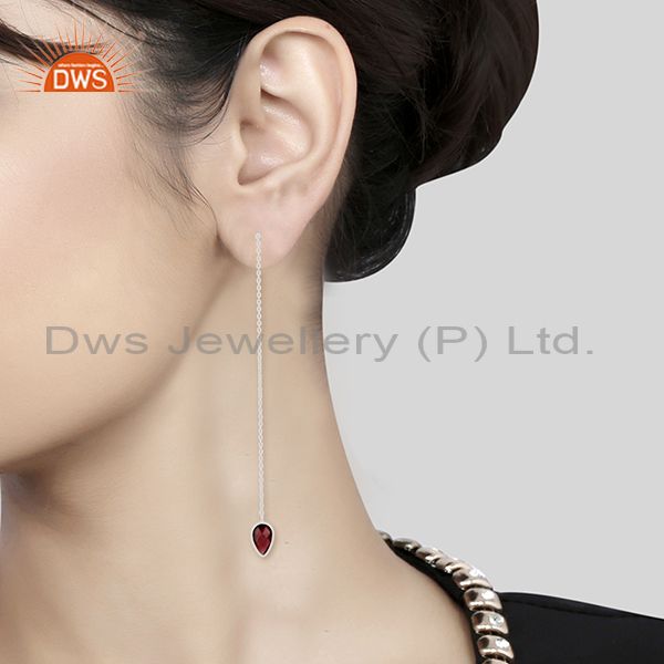 Designers Garnet Gemstone 925 Silver Chain Earrings Jewelry Wholesale