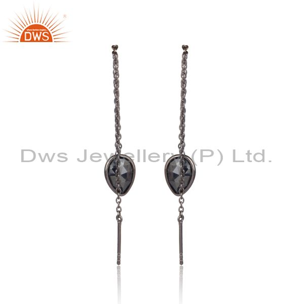 Suppliers Hematite Gemstone 925 Silver Black Rhodium Plated Chain Earrings Wholesale