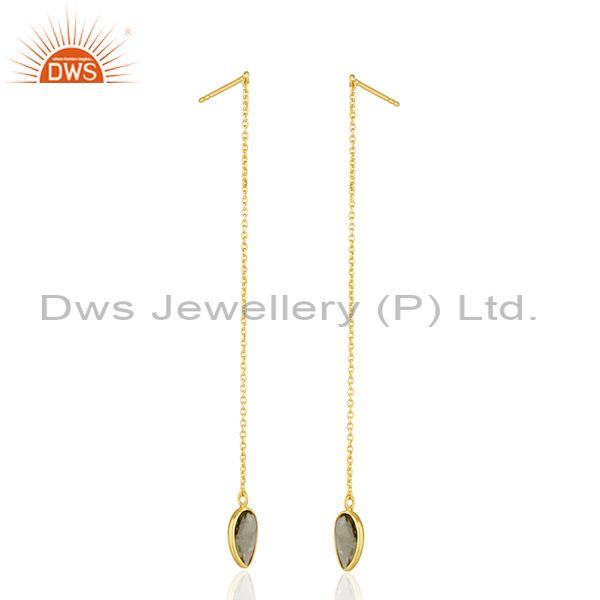 Suppliers Gold Plated Sterling Silver Lemon Topaz Gemstone Chain Earrings Manufacturer