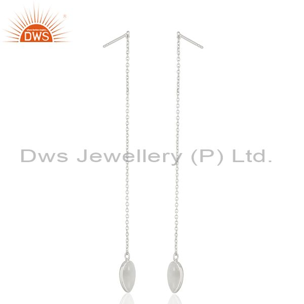Suppliers Gray Moonstone Fine Sterling Silver Chain Dangle Earrings Manufacturer India