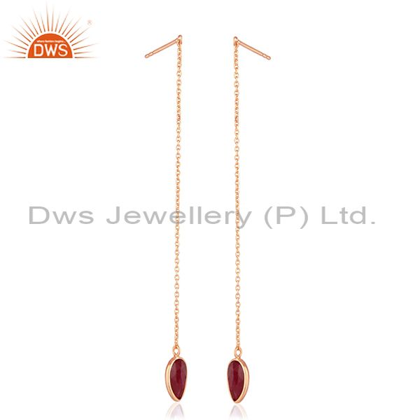 Suppliers Corundum Ruby Gemstone Rose Gold Plated 925 Silver Earrings Wholesale India