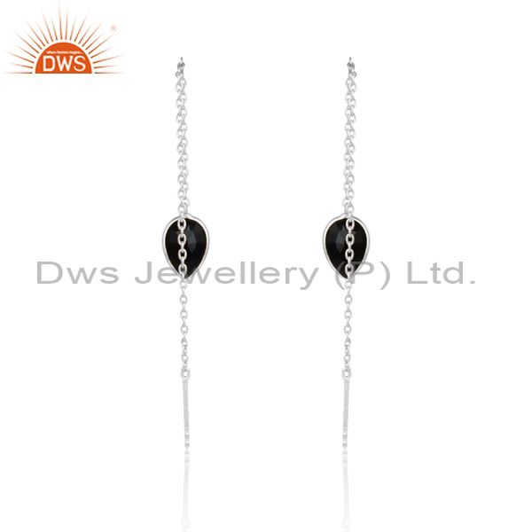 Designer dainty chain dangle in silver 925 with black onyx