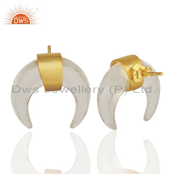 Suppliers Crystal Quartz Crescent Moon 925 Sterling Silver 18k Gold Plated Studs Earring