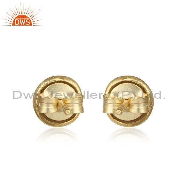 Handcrafted dainty gray pearl studs in yellow gold on silver 925