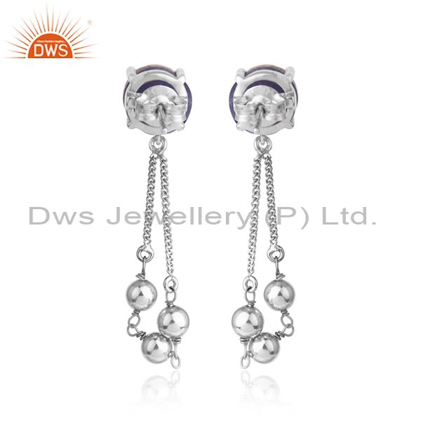 Designer white rhodium plated silver tanzanite gemstone earrings