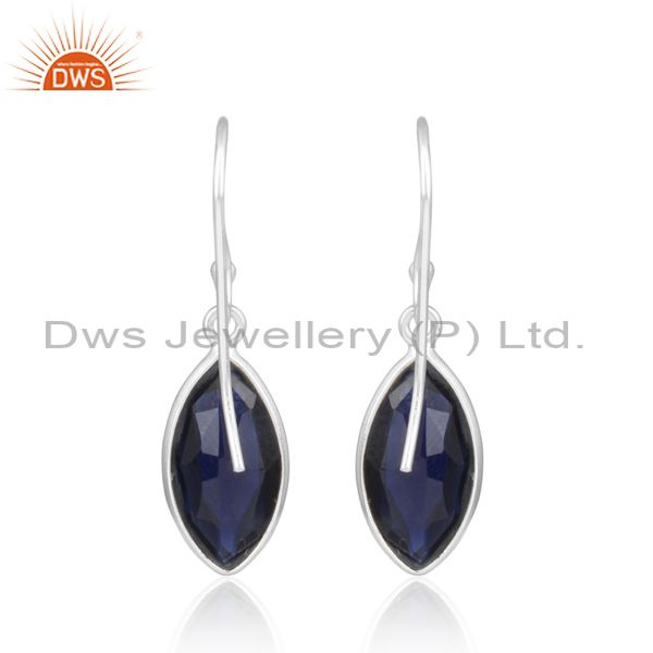Cultured Blue Corundum Fine Silver Tear Drop Dangle Earrings