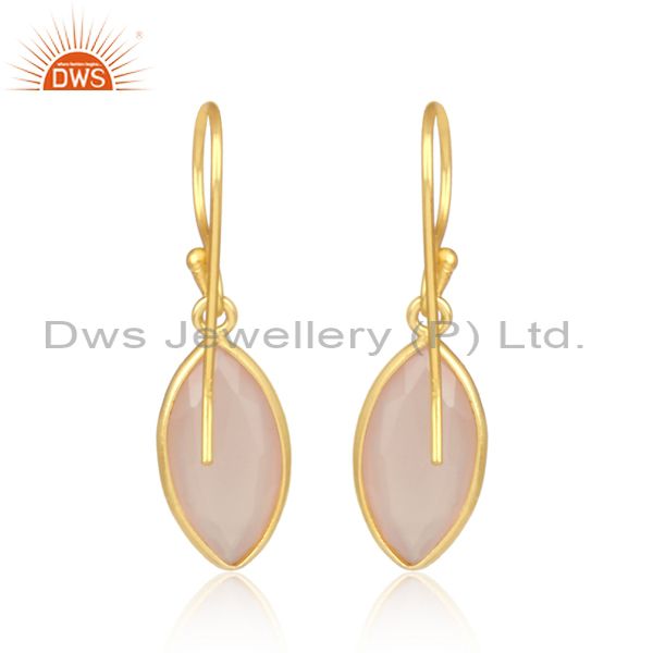 Oval Rose Chalcedony Set Gold On Sterling Silver Earring