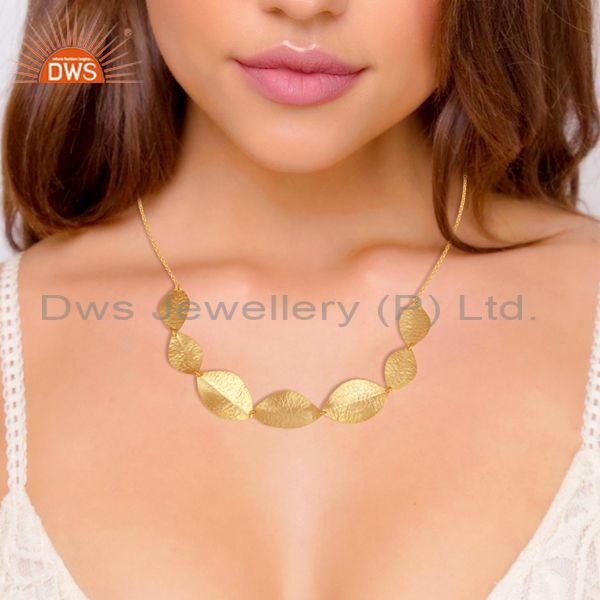 Handmade multi leaf designer yellow gold on fashion necklace