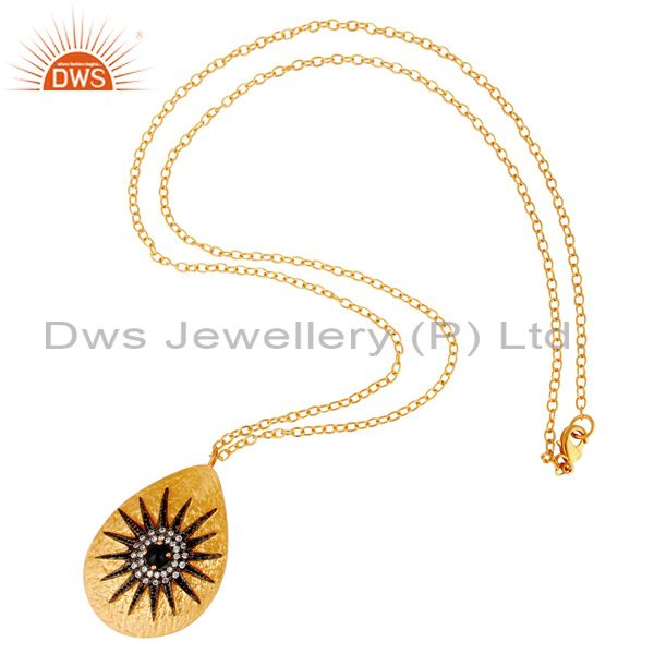 Suppliers Black Onyx & White Zircon 18k Gold Plated Sun Rise Stylish Brass Chain Pendant