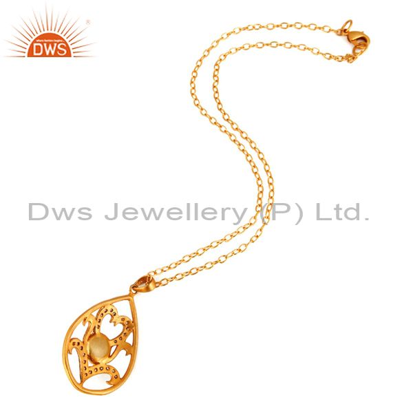 Suppliers 18K Yellow Gold Plated Genuine Pearl And White Zircon Pendant With Chain