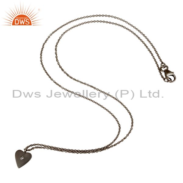Suppliers Black Oxidized 925 Sterling Silver Heart Design White Topaz Chain Pendant