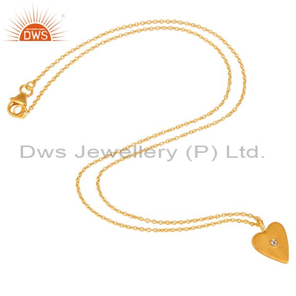 Suppliers 18K Gold Plated 925 Sterling Silver Heart Design White Topaz Chain Pendant