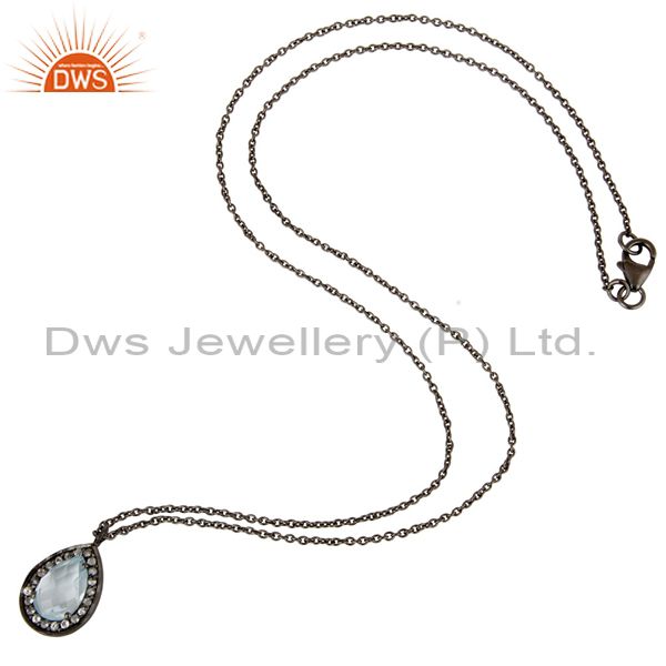 Suppliers Oxidized Sterling Silver Blue Topaz And White Topaz Pendant With Chain Necklace