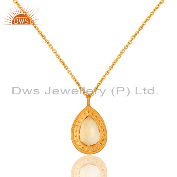 Suppliers 925 Sterling Silver Citrine And White Topaz Pendant With Chain - 18K Gold Plated