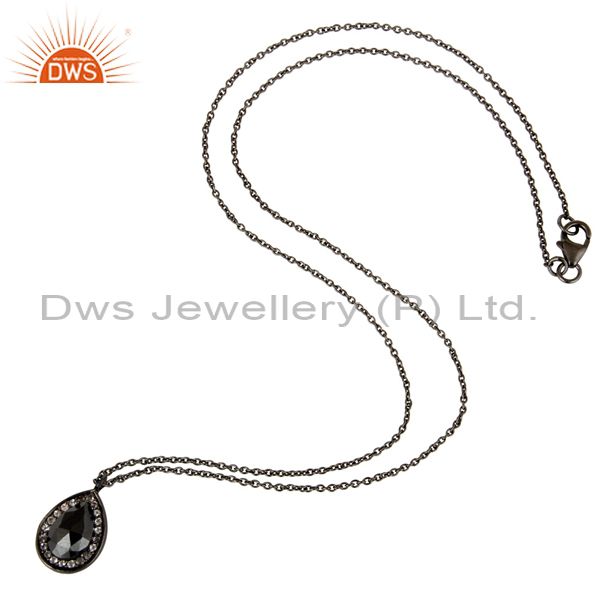 Designers 925 Sterling Silver With Oxidized Hematite And White Topaz Pendant With Chain