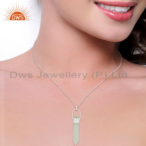 Suppliers Solid Silver Plated Brass White Moonstone Double Sided Point Pendant Necklace