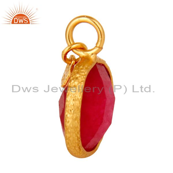 Suppliers 18K Yellow Gold Plated Sterling Silver Red Chalcedony Bezel Set Charm Pendant