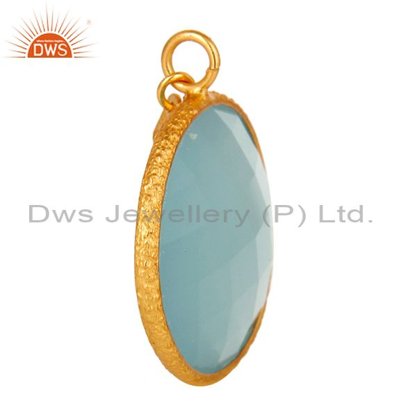 Suppliers 18K Yellow Gold Plated Sterling Silver Aqua Chalcedony Bezel Set Charm Pendant