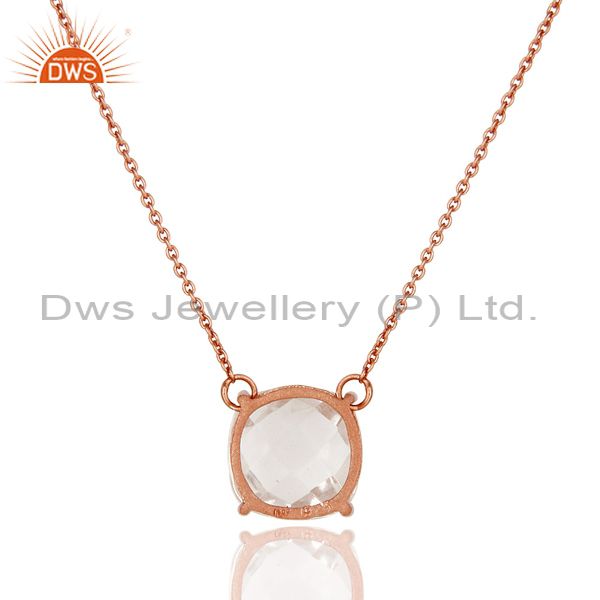 Suppliers 925 Sterling Silver Rose Gold Plated Crystal Gemstone Prong Set Chain Necklace