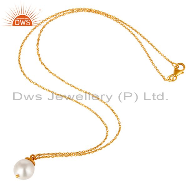 Suppliers 18K Yellow Gold Plated Sterling Silver White Pearl Designer Pendant With Chain