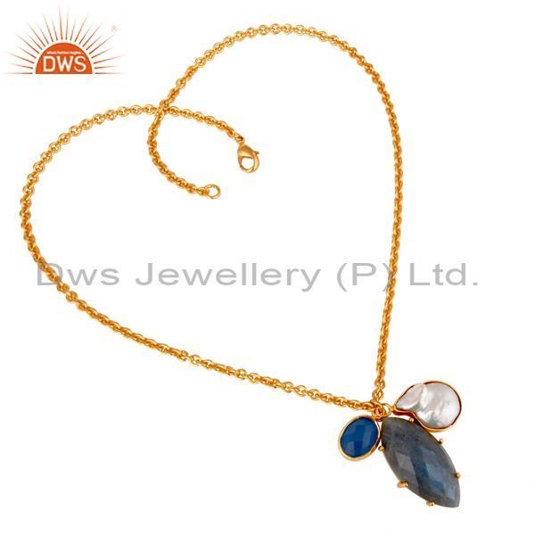 Suppliers Blue Chalcedony Pearl and Labradorite Handmade 18k Gold Plated Necklace