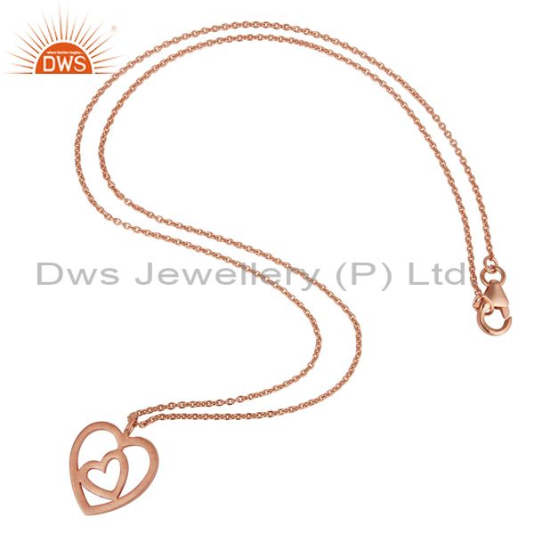 Suppliers Rose Gold Plated Double Heart Sterling Silver Pendant Necklace With Chain