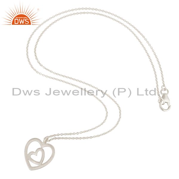 Suppliers Double Heart Solid Sterling Silver Pendant Necklace With Chain