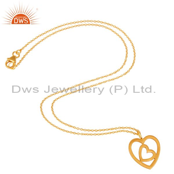 Suppliers 18K Yellow Gold Plated Double Heart Sterling Silver Pendant Necklace
