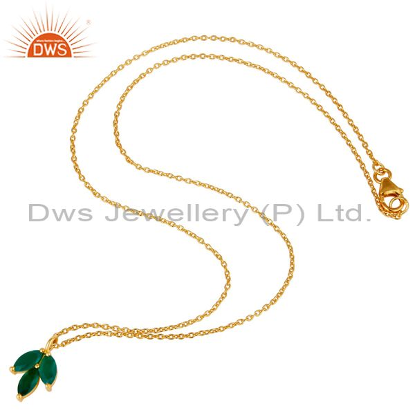 Suppliers 18k Yellow Gold Plated Sterling Silver Prong Set Green Onyx Pendant with Chain