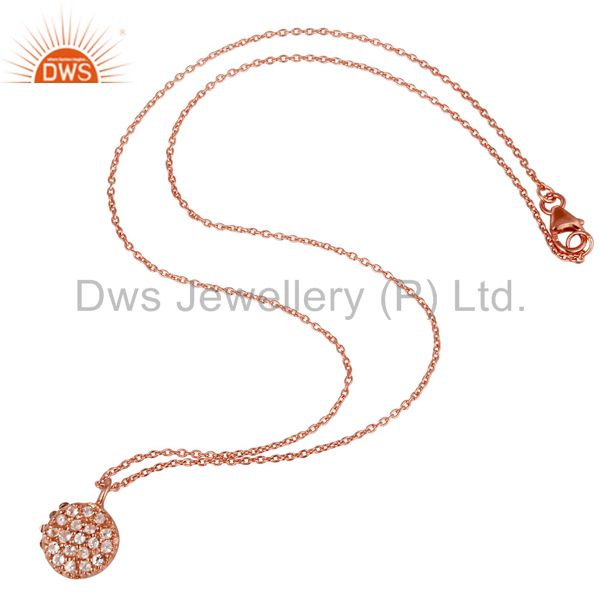 Suppliers Round Single White Topaz Chain Pendant With 18k Rose Gold Plated Sterling Silver
