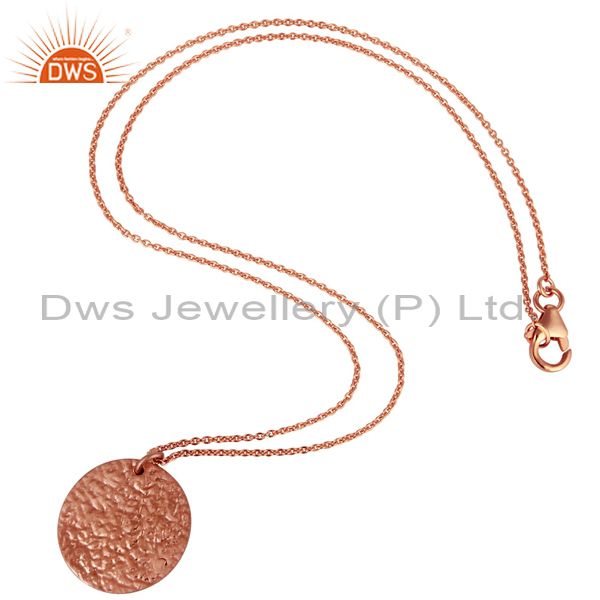 Suppliers 18K Rose Gold Plated Sterling Silver Plain Disc Design Pendant With 31" in Chain