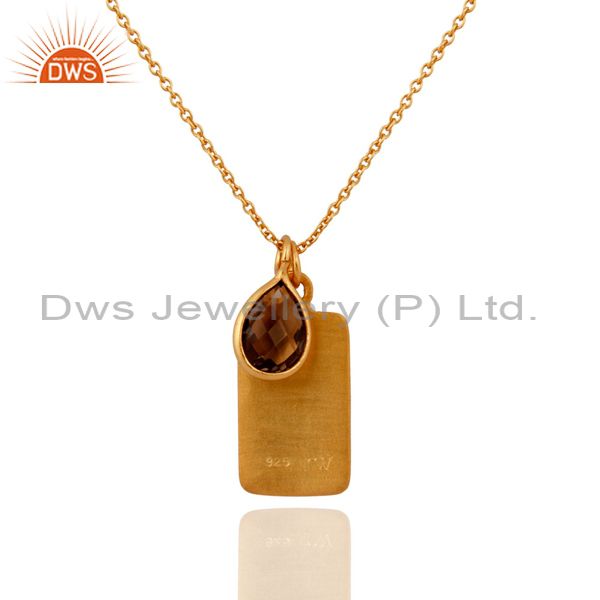 Suppliers 18K Yellow Gold Plated Sterling Silver Smoky Quartz Pendant Bezel With Chain