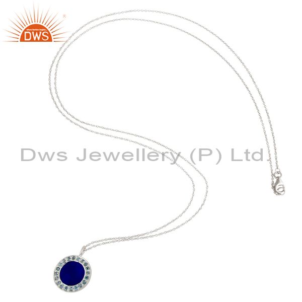Designers Blue Aventurine and Blue Topaz Sterling Silver Gemstone Pendant with Chain