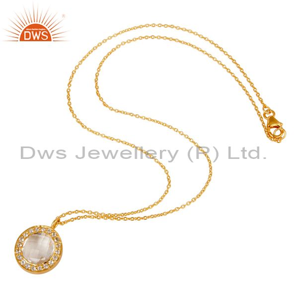 Designers 18K Yellow Gold Plated Sterling Silver Crystal Quartz & Topaz Pendant Necklace