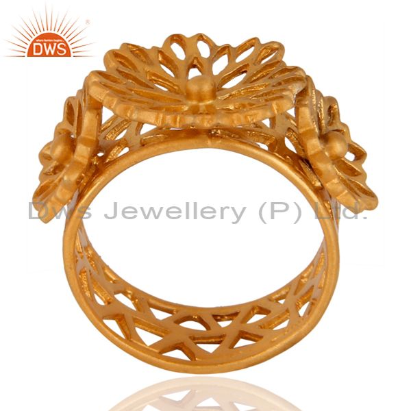 Suppliers 18K Yellow Gold Plated Sterling Silver Filigree Lotus Flower Cocktail Ring
