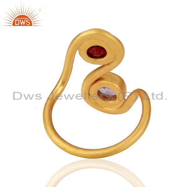 Suppliers Amethyst and Garnet Gemstone Gold Plated Silver Fashion Ring Jewelry