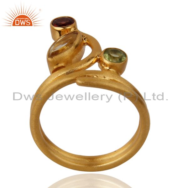 Suppliers Glorious Natural Gemstone Citrine-Garnet-Peridot 925 Silver 18k Gold Plated Ring