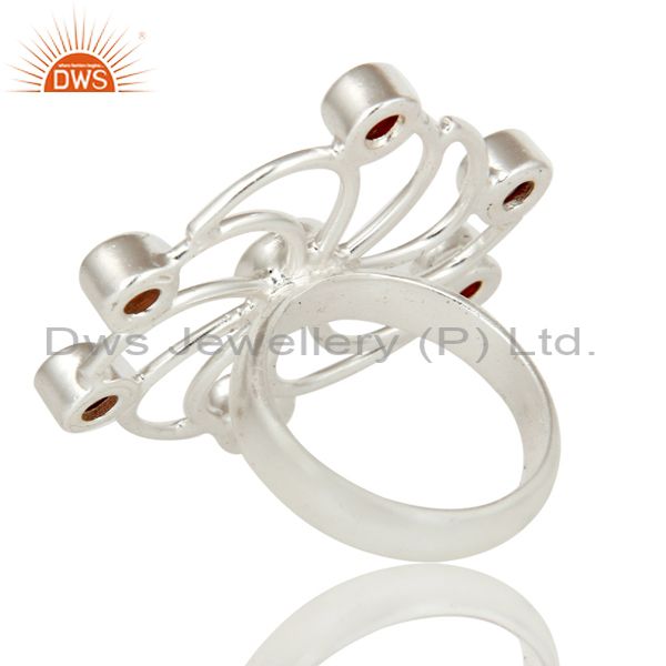 Suppliers Solidl 925 Sterling Silver Flower Design Garnet Gemstone Ring